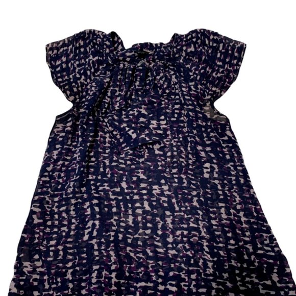 Ann Taylor Graphic Sheer Ruffle Silk Top Small - Picture 3 of 12